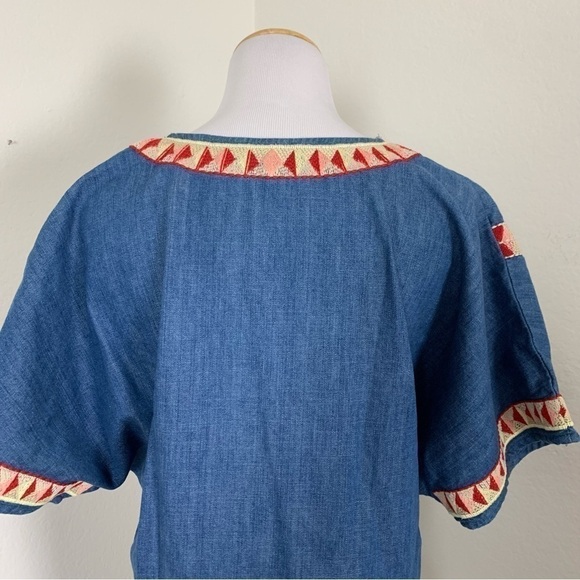 Zara TRF Denim Chambray Embroidered Dress Women’s S Pockets Colorful Boho - Picture 9 of 15